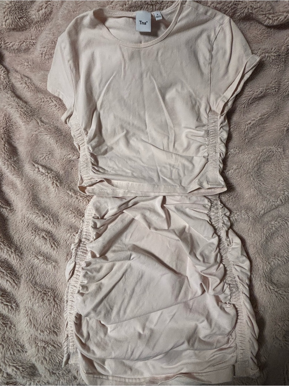 TNA Short Sleeve Ruched-Side Tee & Mini Skirt Set